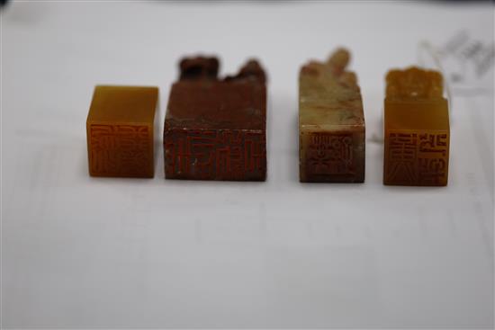 Six Chinese soapstone seals, H. 2.8 - 12.8cm